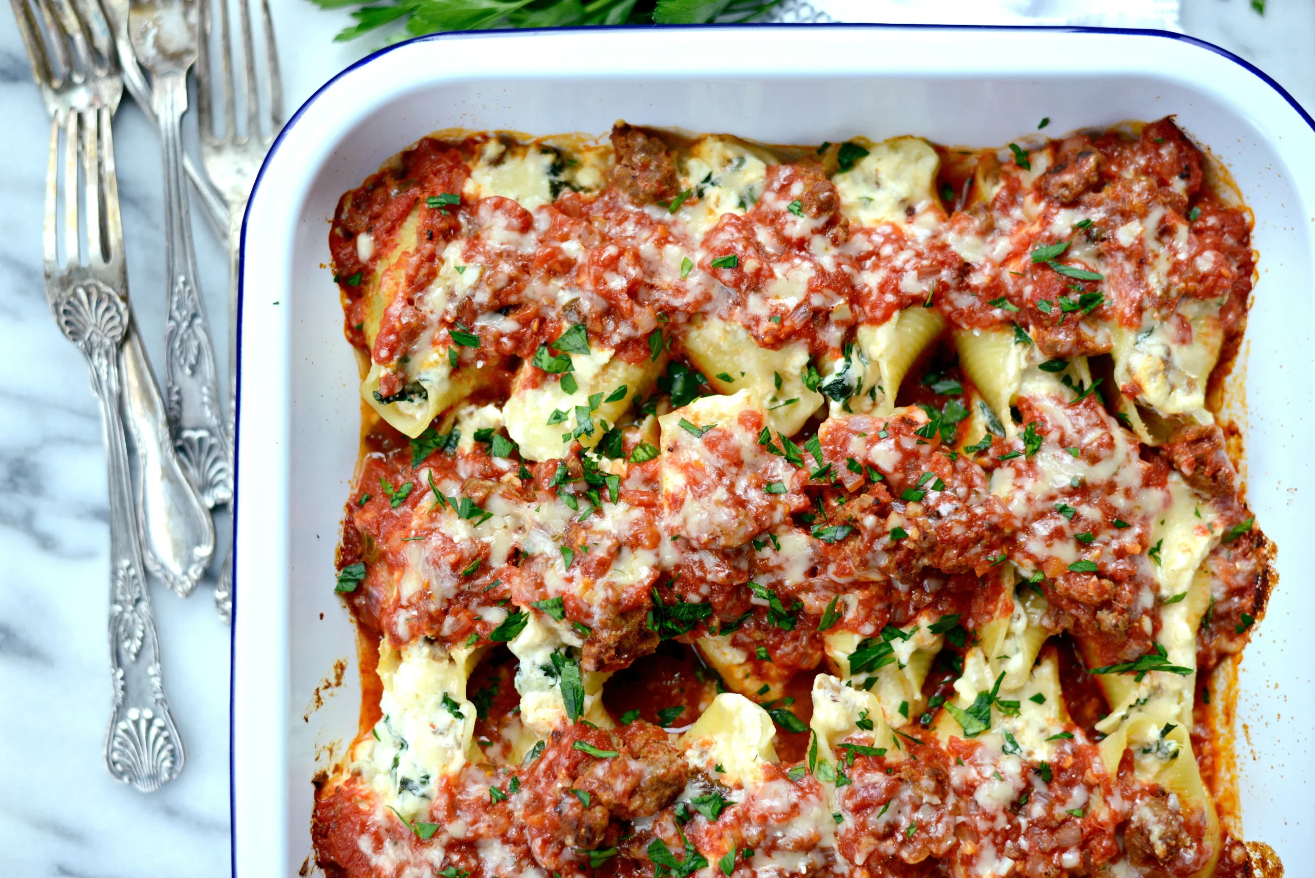 Stuffed Shells with Tomato Sausage Sauce