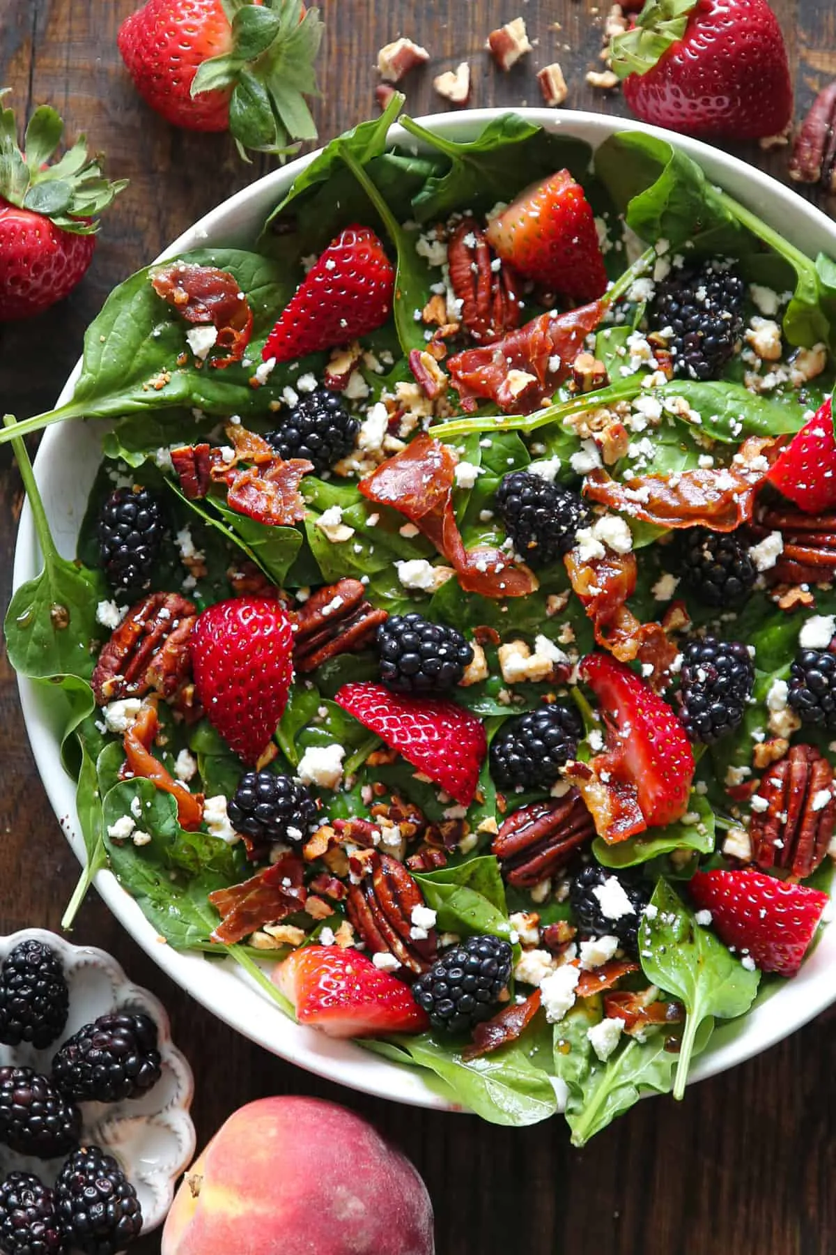 Summer Salad with Feta, Pecans, Basil, and Blackberry Vinaigrette