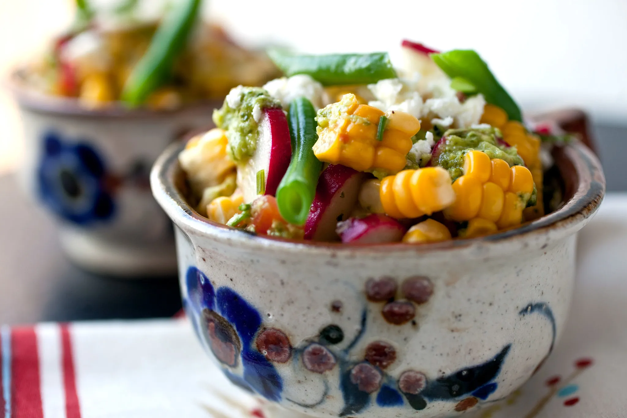 Summer Salad with Tomatoes, Green Beans, Corn, and Sesame Buttermilk Dressing