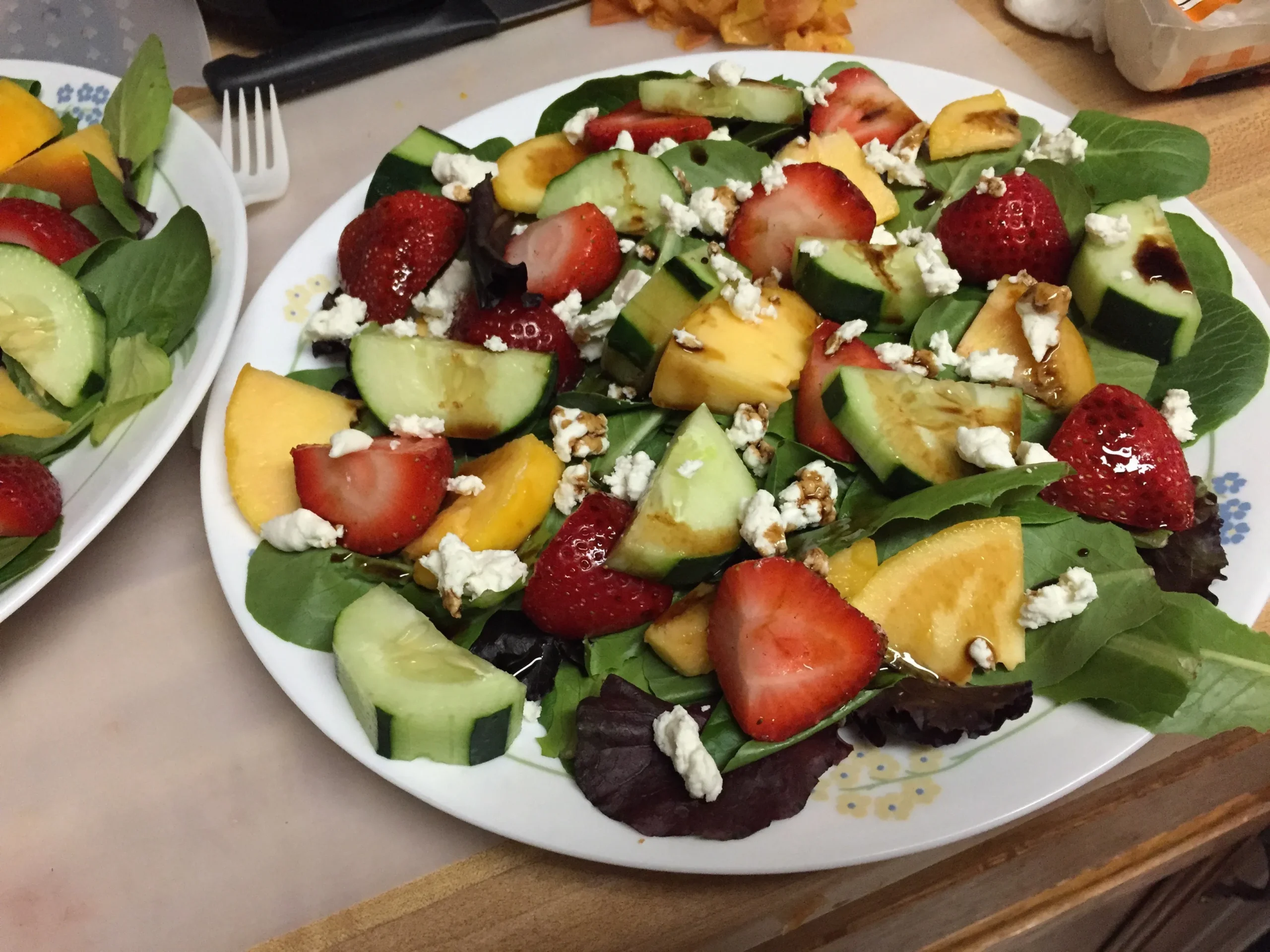 Summer Strawberry Peach Salad with Goat Cheese
