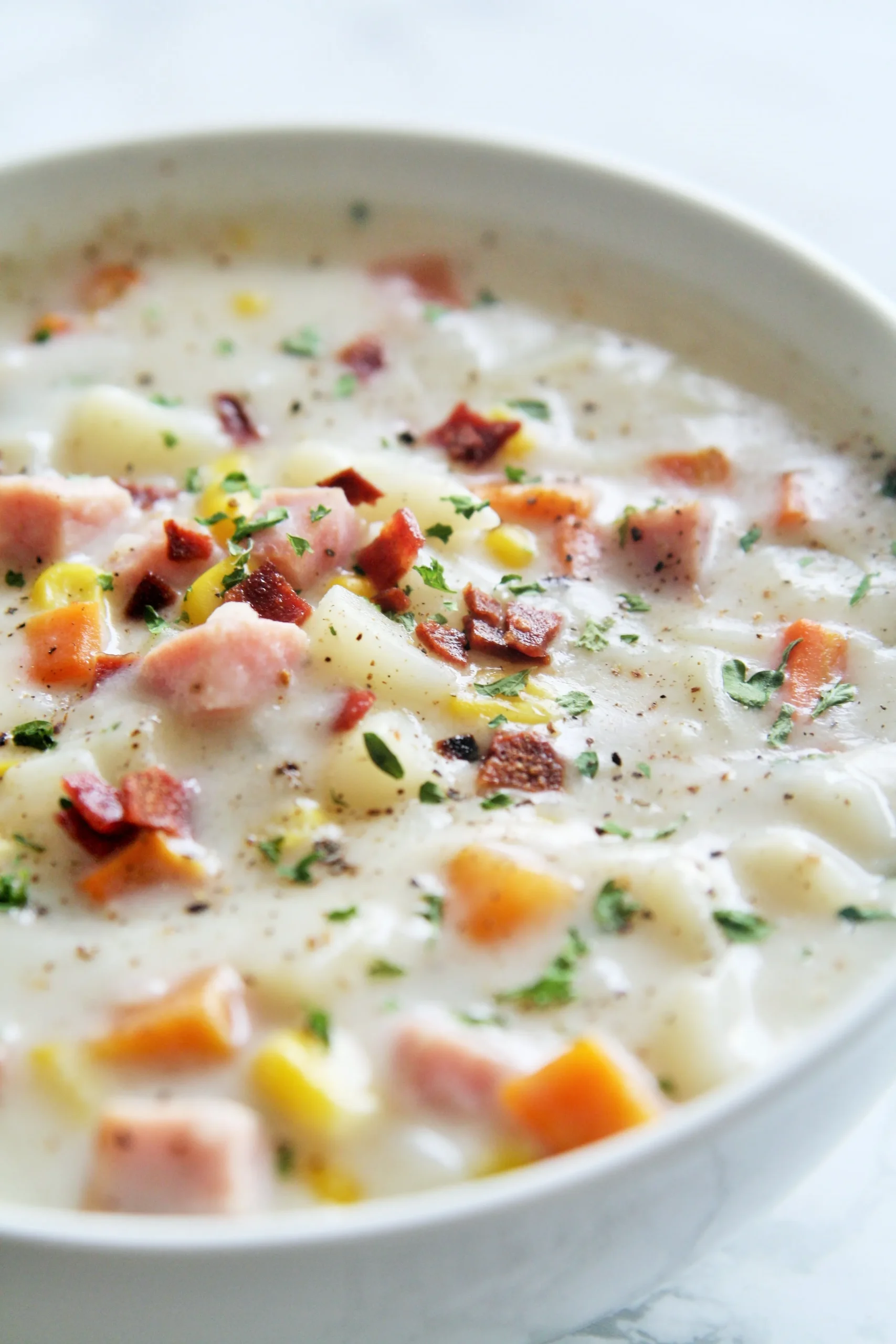 Sweet Potato Ham and Corn Chowder