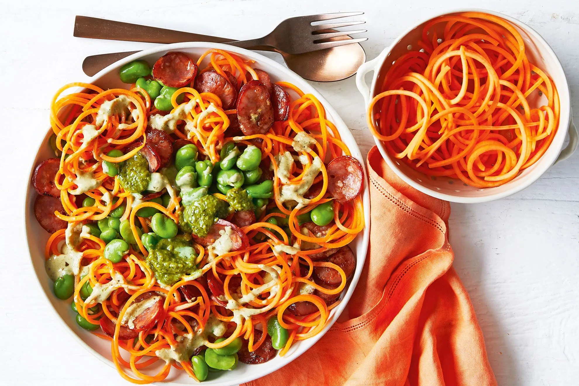 Sweet Potato Noodles with Chorizo and Orange