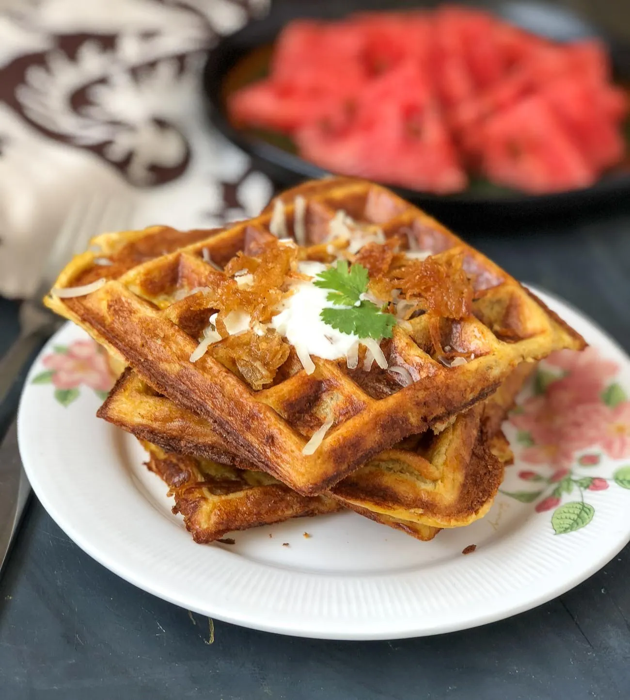 Sweet Potato Waffles with Cheese Shards
