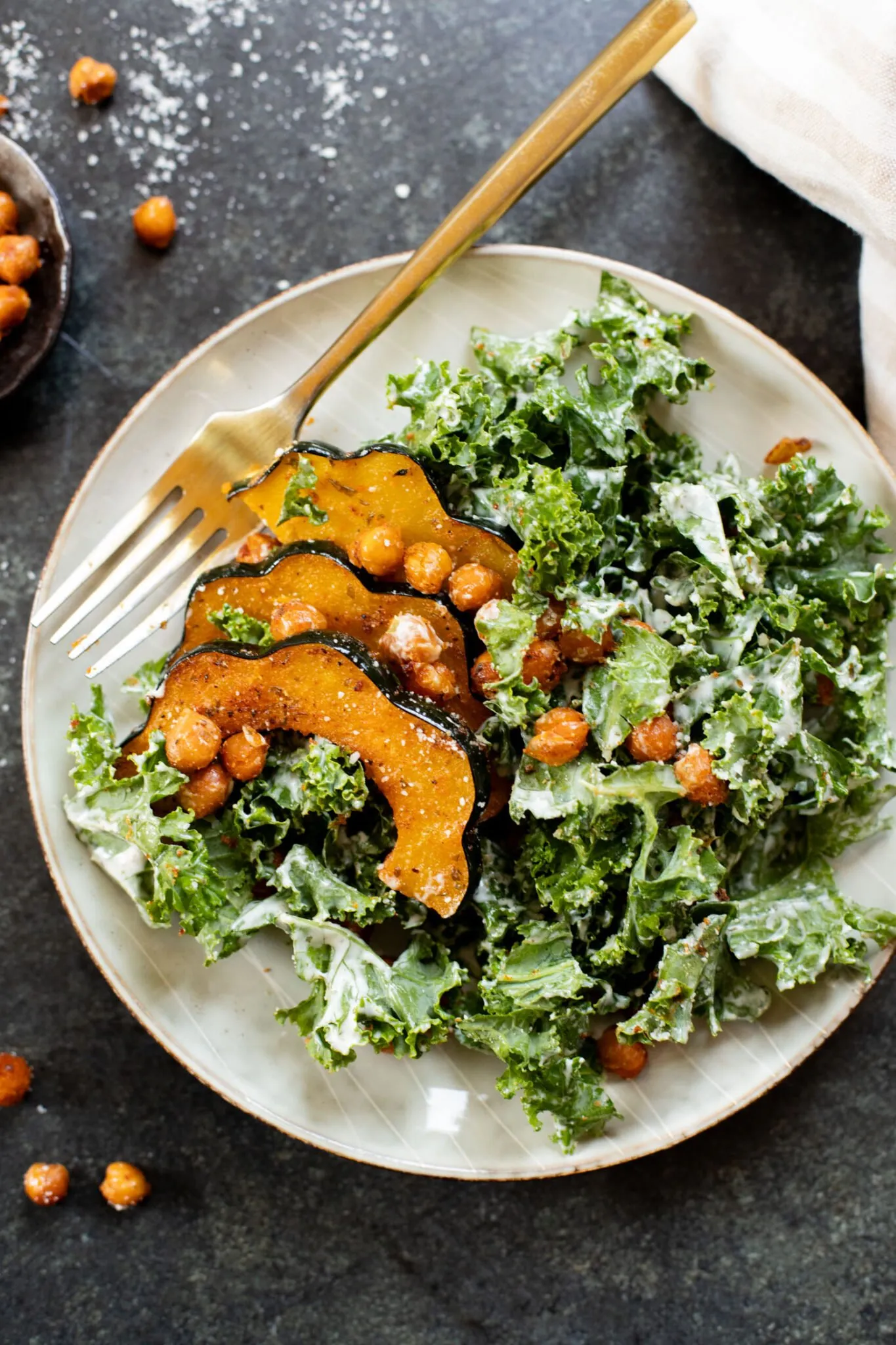 Tahini Kale Caesar with Sweet Potato Fries