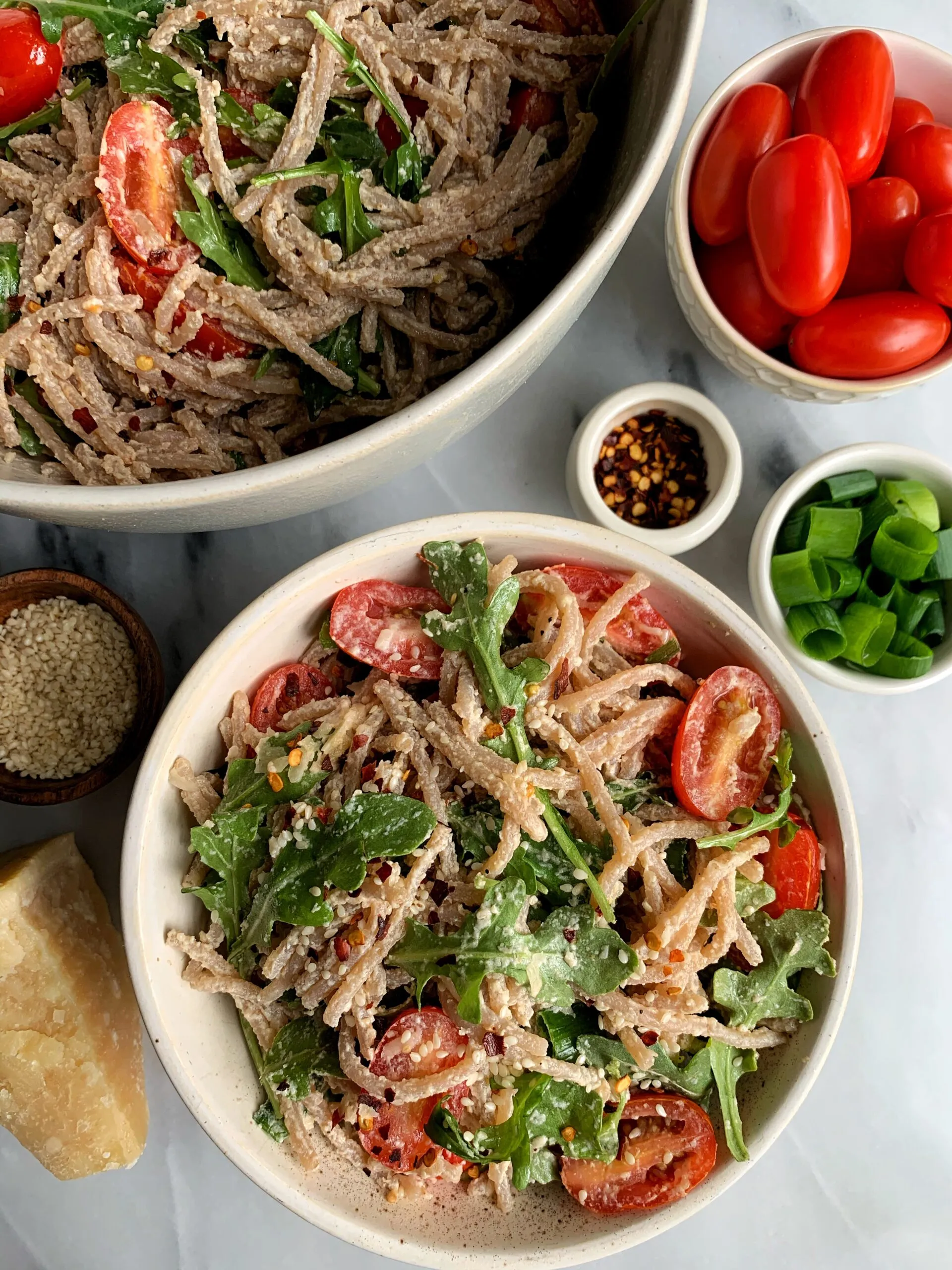 Tahini Parmesan Spaghetti Pasta Salad