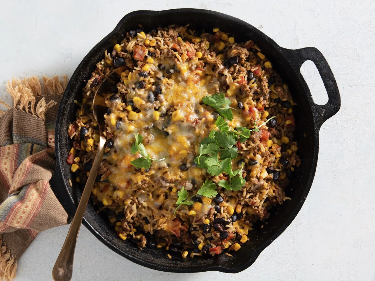 Tex Mex Beef and Rice Casserole with Chipotle Crema