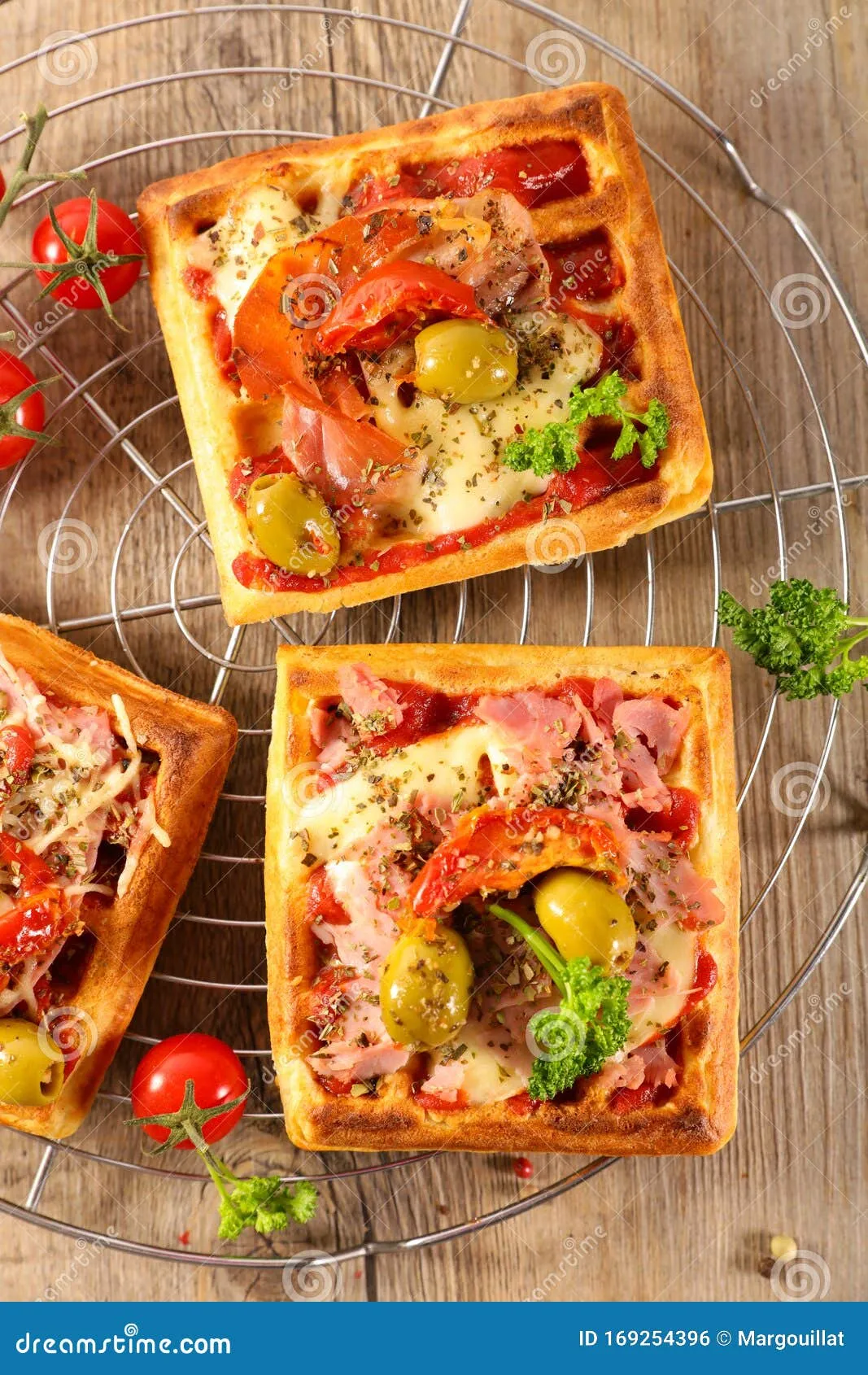 Tomato Ham and Cheese Pizza Waffles