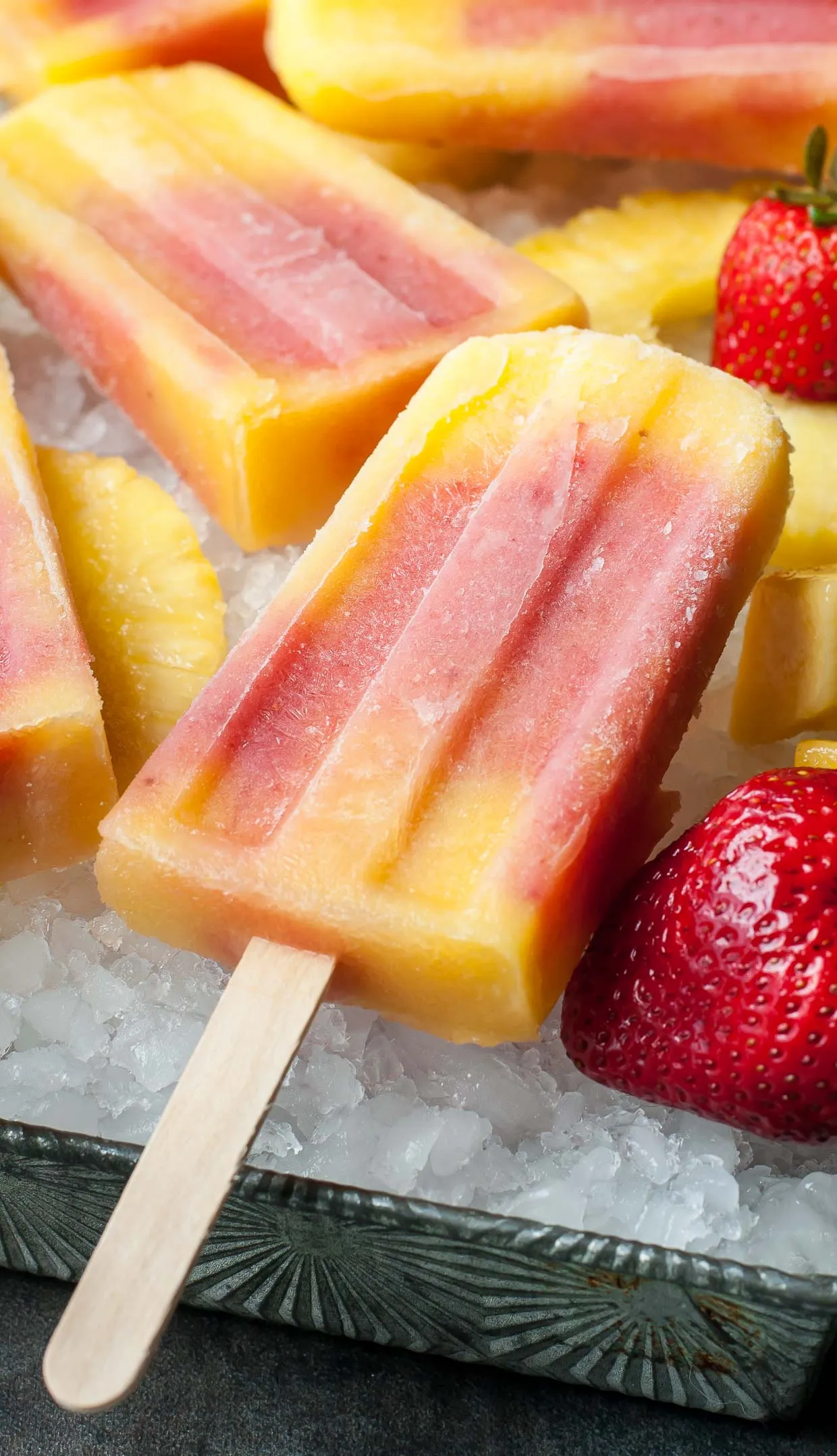 Tropical Mango Pineapple Strawberry Swirled Fruit Pops