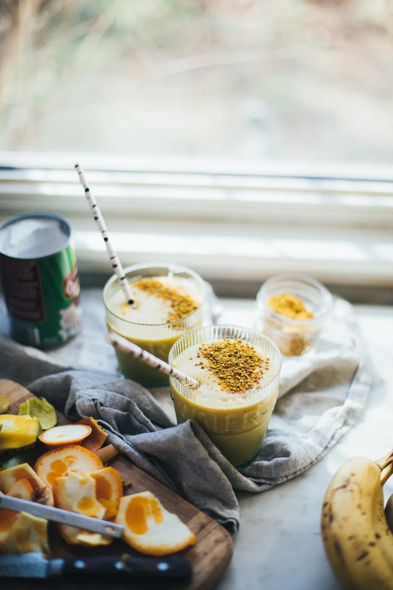Turmeric Mango Smoothie with Bee Pollen, Ginger, and Maca