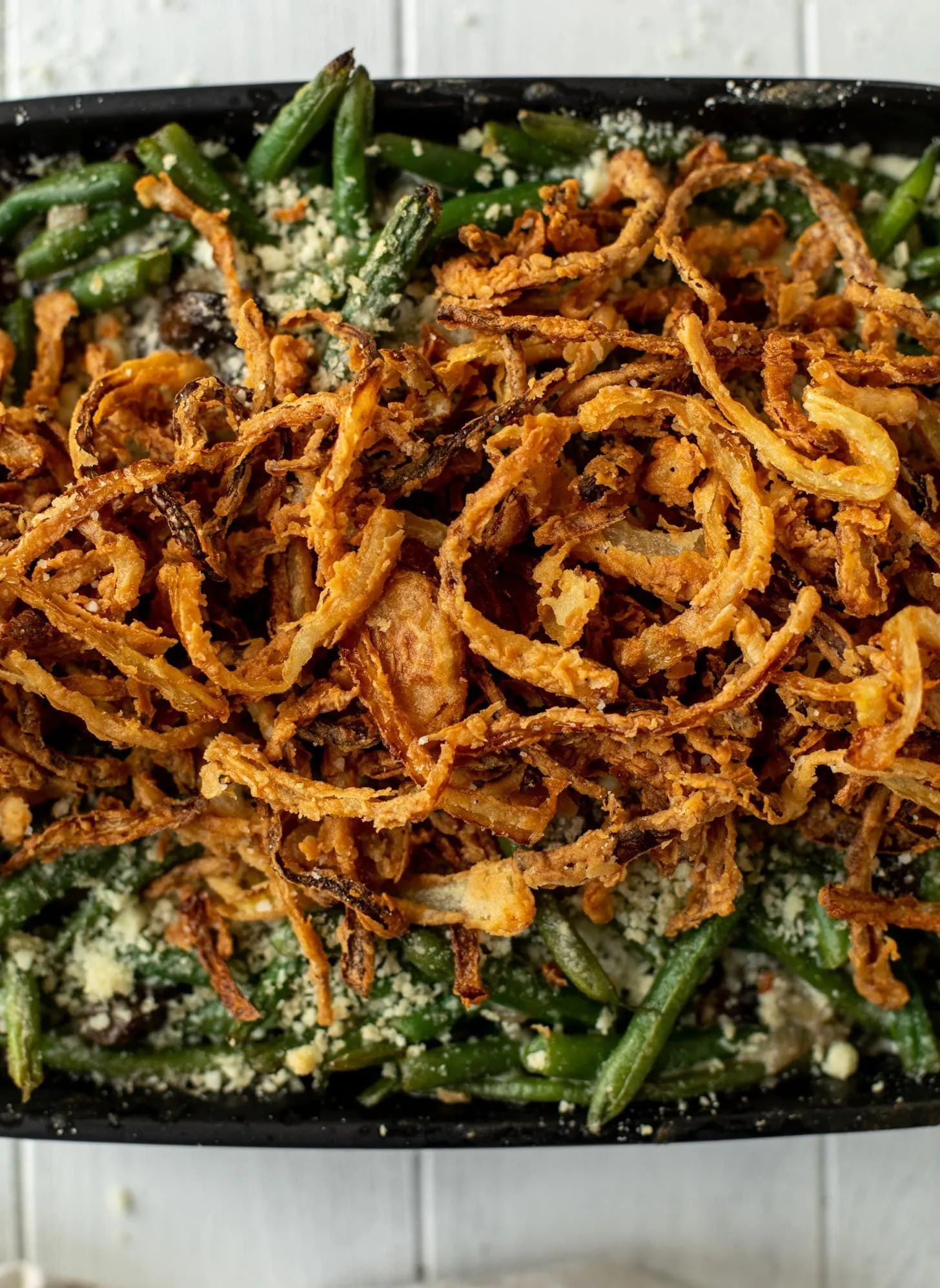 Vegan Green Bean Casserole with Homemade French Fried Onions