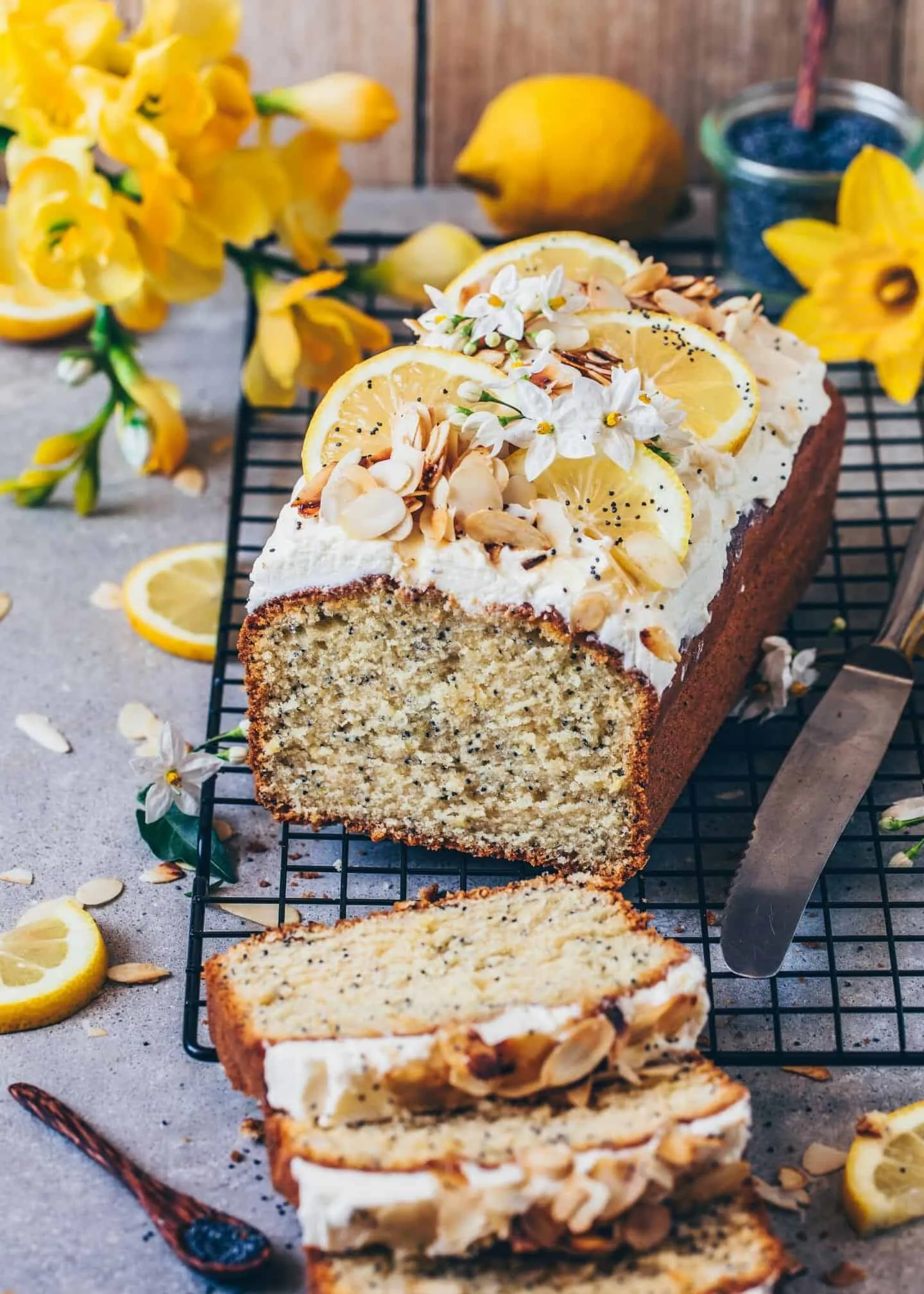 Vegan Super Moist Lemon Poppyseed Cake with Lemon Frosting