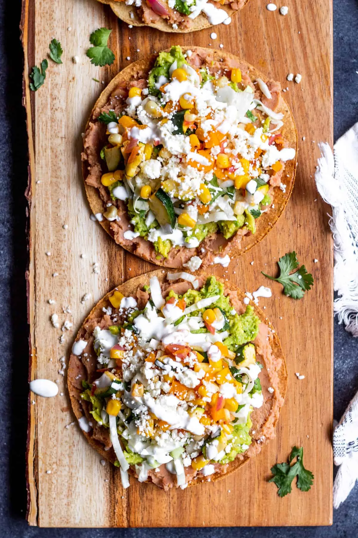 Vegetarian Tostadas with Beans, Corn, Zucchini