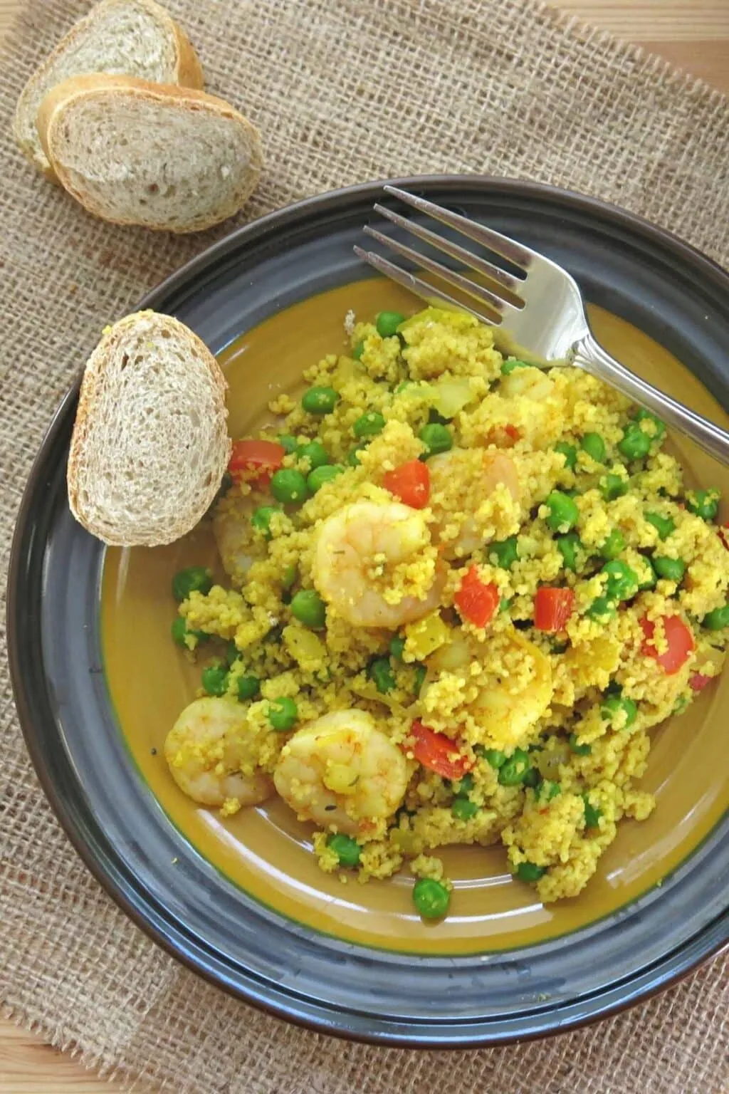 Warm Paella Couscous Salad with Shrimp