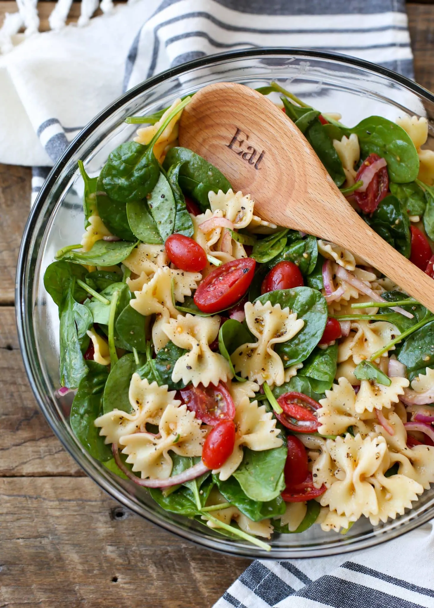 Warm Pasta and Spinach Salad