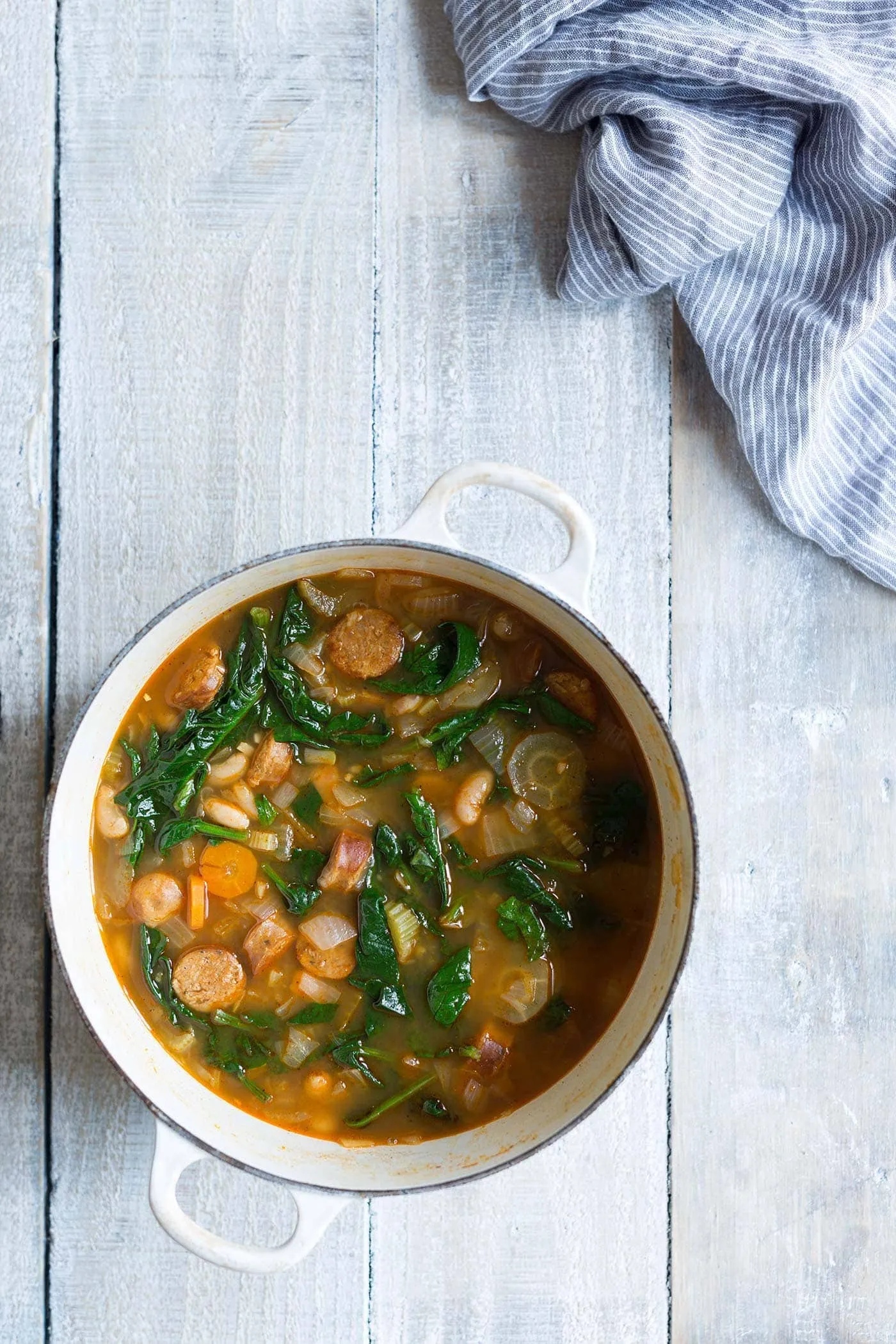 White Bean Chorizo Spinach Soup