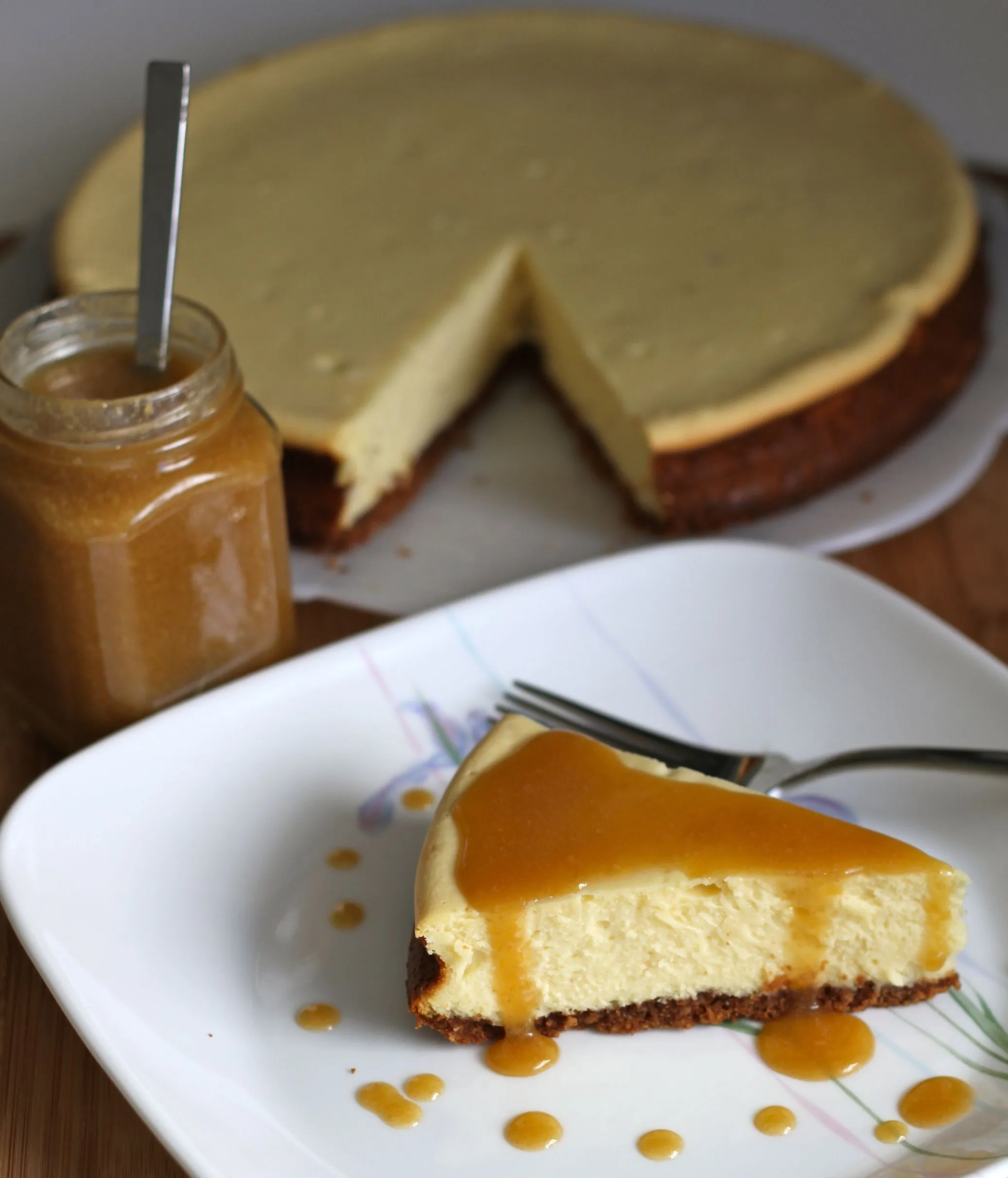 White Chocolate Cheesecake with Salted Caramel Sauce