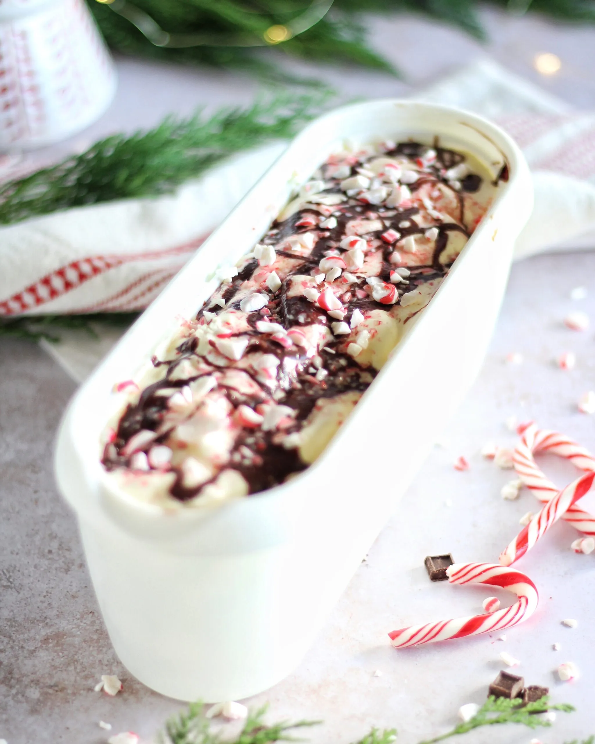 White Chocolate Peppermint Bark Ice Cream Cake