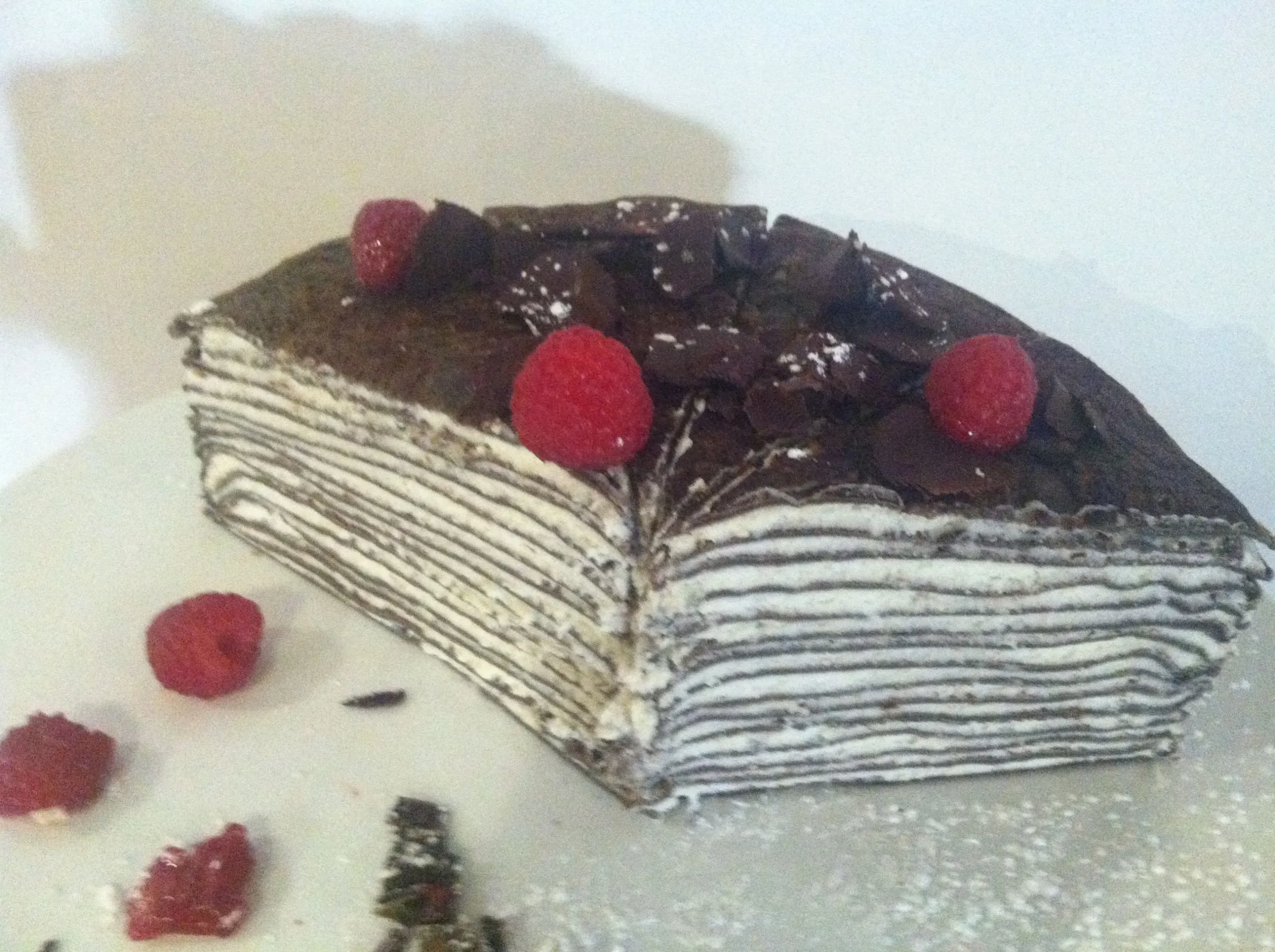 White Chocolate Raspberry Crepe Cake