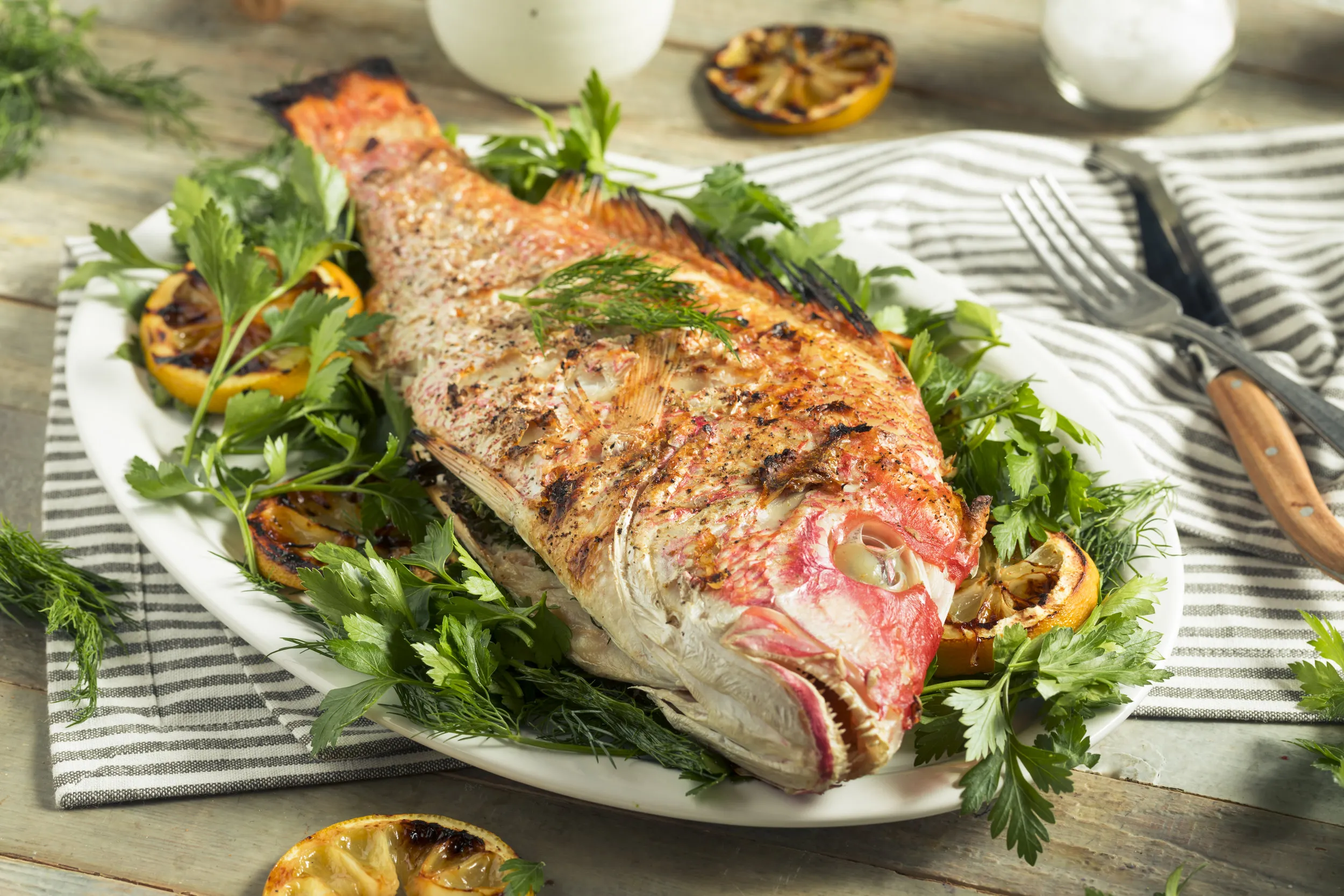 Whole Roasted Snapper with Mint Green Tabasco Rub