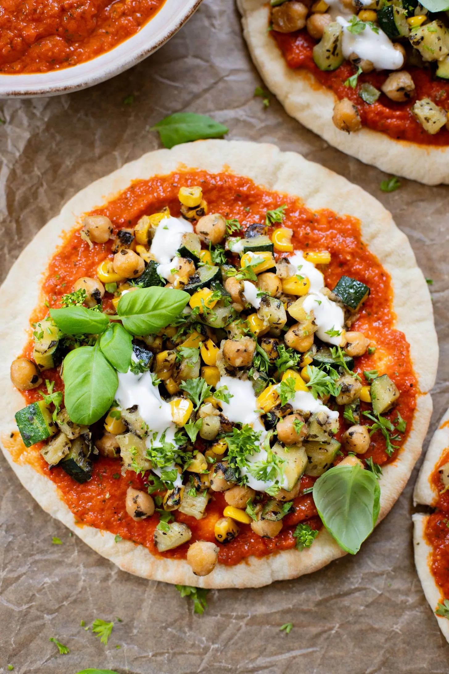 Zucchini Corn Pesto Pitas