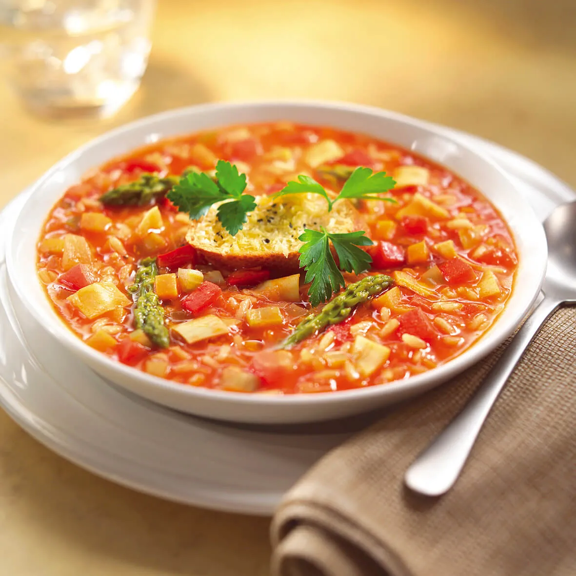 minestrone with garlic and parmesan croutons