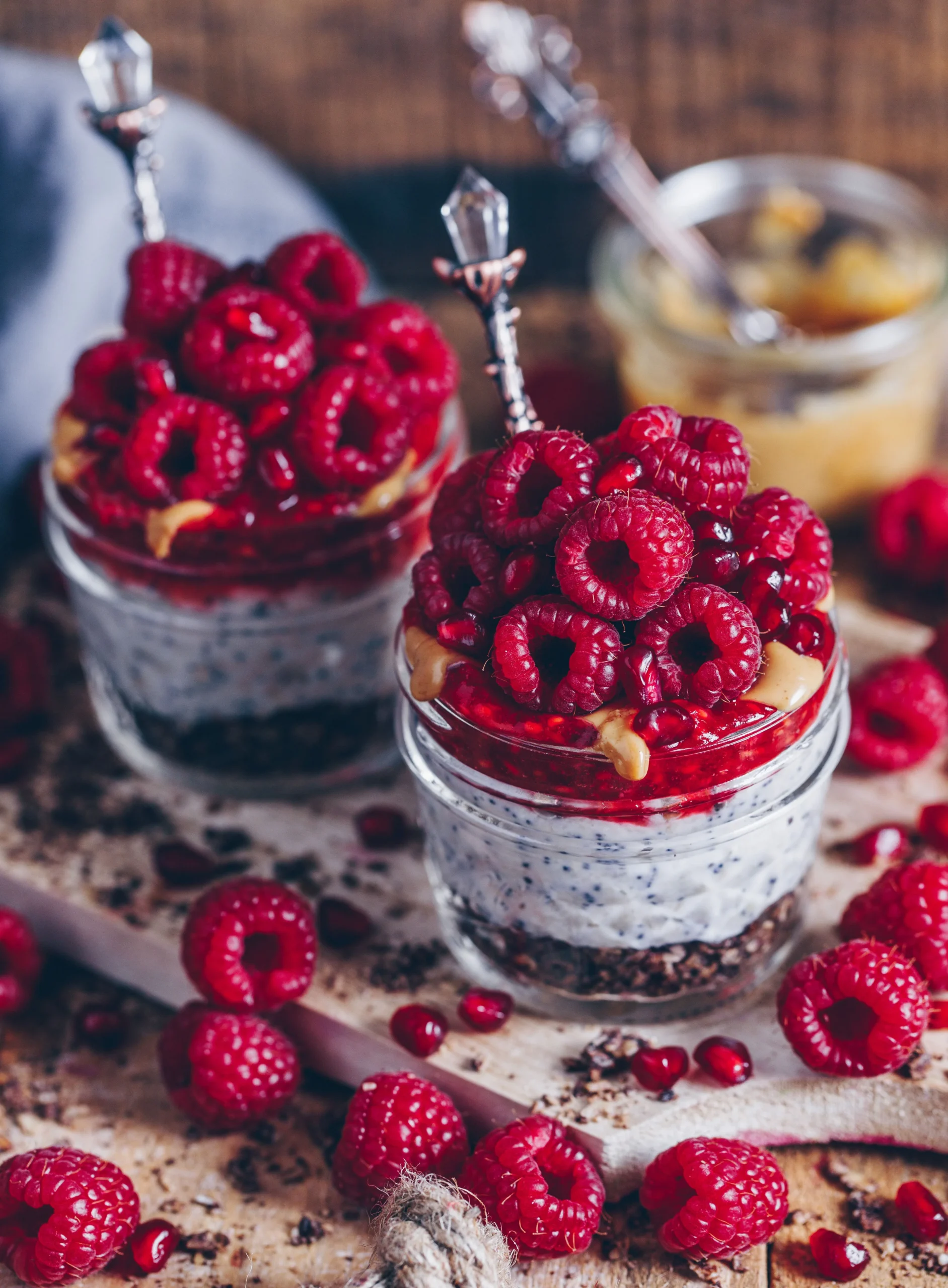 poppy seeds overnight oats with red berry sauce