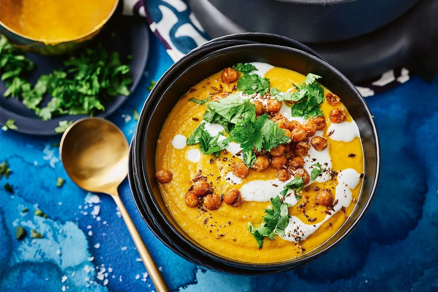 winter squash soup tahini zaatar chickpea croutons